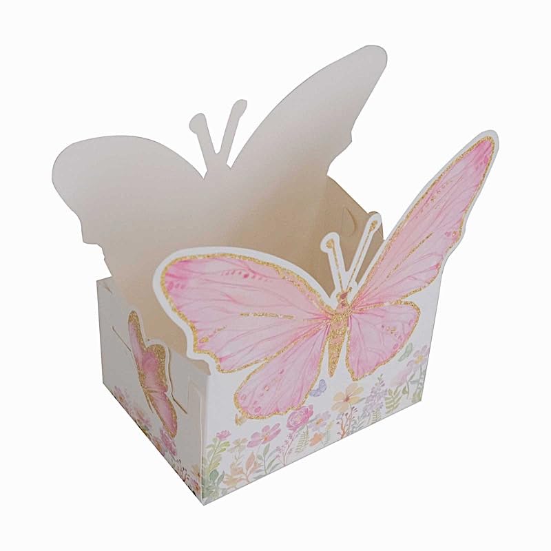 25 White and Pink Glitter Butterfly Theme Paper Food Trays Wedding Party Events Reception Home Decorations Supplies