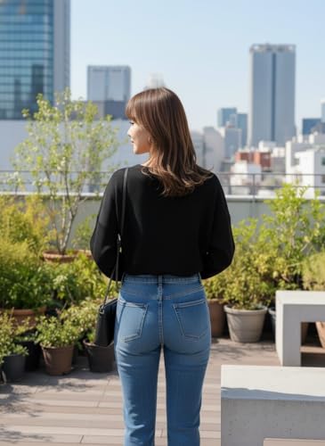 Image of Zilcon Full Sleeve Waffle (Wool) Oversized Tshirt for Women, Button Down Neck Longline Drop Shoulder Sweatshirt for Women