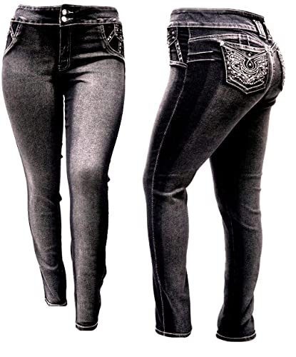 Jack David Women's Plus Size Blue/Black Curvy Stretch Flap Pocket Skinny/Bootcut/Cargo Denim Jeans Pants2