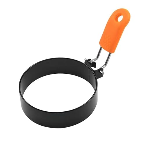Anillos de Huevo, Moldes de Huevo Frito, 4pcs con Asas Plegables Anti Escaldaduras Silicona, Molde de Huevo Frito de Anillo de Huevo con Pinceles(Mango naranja) Cover