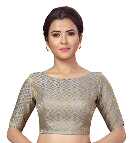 Image of Studio Shringaar Women's Readymade Brocade Elbow Length Sleeves Saree Blouse