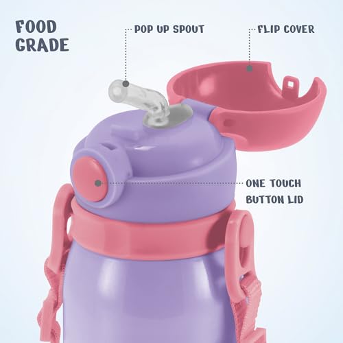 Image of MILTON Torque 450 ISI Certified Stainless Steel Water Bottle, Leak Proof, Rust Proof, Single walled,1 Yr Warranty, Ideal Sipper Water Bottle for School Kids Bottle, 455 ml, Purple (Space)