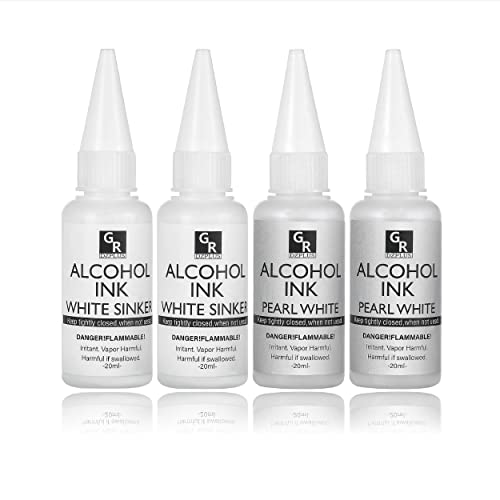 White &Pearl Alcohol Ink Set- 4 Colors For Resin Art | 2X20Ml Pearl White | 2X20Ml Sinking White Alcohol Based Ink #TOP21