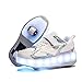 Unisex Kinder LED Licht USB Wiederaufladbar Skateboardschuhe mit Doppelrad Rollen,Hinterrad einziehbar, Vorderrad abnehmbar Rollerblades Skates, Outdoor Sport Fitnessschuhe Gymnastik Running Sneaker