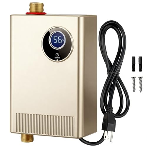 3KW Tankless Water Heater Electric, 110V High Efficiency,Instant Water Heater, with Smart Digital Display Smart Boost for Versatile Heating, Simple Installation (Gold)