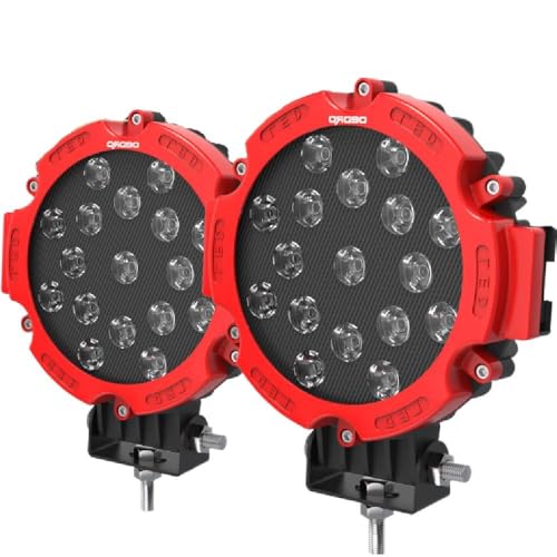 Image of OEDRO 7 Inch LED Light Pods, 51W Round Spot Light Pod 5100LM | Led Work Light for Off Road Lights Fog Bumper Roof Light Fit for Boat, SUV, Motorcycle, Truck, Hunters 2Pcs Red