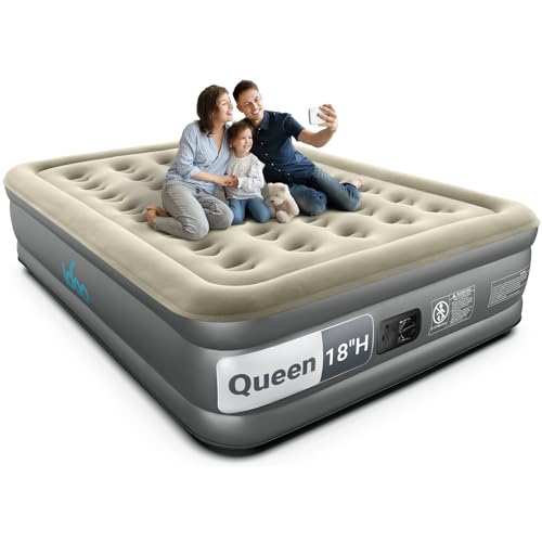 iDOO Air Mattress Queen with Built in Pump 18 Raised Comfort Blow up Mattress Inflatable Mattress for Home and Guest Bed Upgraded Support Structure Portable Air Bed Colchon Inflable 650 lbs Max