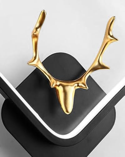 Image of Homesake LED Wall Lamp for Living Room Bedroom, Modern Golden Deer Decorative Wall Light, Warm White Indoor Designer Home Decor Light, Stag Face, Square Frame, (Black, Square)