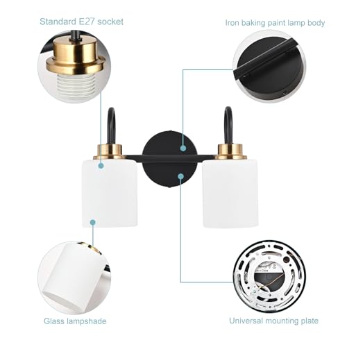 Aplique de pared negro y oro E27 para iluminar el espejo del baño 2