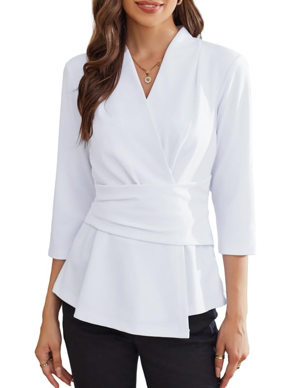 BDTECAOR Damen Bluse 3/4 Arm - Elegante Tunika Mit V-Ausschnitt Für Büro & Freizeit