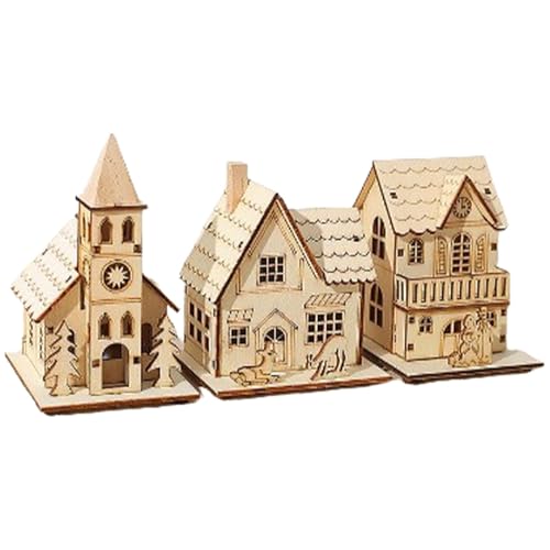 Maison de village LED en bois 30cm pour décoration salon et chambre