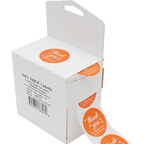 Infi-Touch 2.0 inch Round Orange | Thank You for Supporting My Small Business | Stickers - 500 Labels Per Roll Easy Peel Dispenser Box. Cover