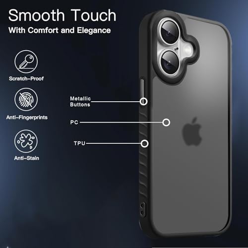 Image of KARWAN️ Shockproof Back Case Cover for iPhone 16 | Camera Protection Bump |Shockproof Back Case Cover for iPhone 16 - Black