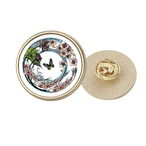 Broche carpe Sakura Lotus ronde en métal doré de taille M pour habiller vos vestes