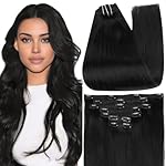 Full Shine Hair Extensions Clip in Human Hair Black 22 Inch Real Human Hair Extensions Clip ins Triple Weft Clip in Human Hair Extensions Straight Thick End 7 Pcs