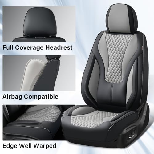 Image of Coverado Black&Gray Nappa Leather Front Car Seat Covers, Waterproof Automotive Seat Protector Cushion, Universal Fit for Most Vehicles Cars SUV Truck