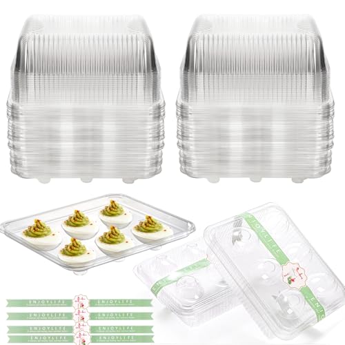 Yopay 50 Pack Deviled Egg Trays with lid, Plastic Clear