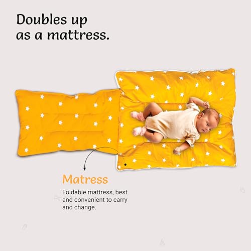 Image of 3-in-1 Baby Bed & Sleeping Bag for Newborn | Portable Cotton Baby Bedding Set | Unisex Carry Nest & Baby Holder for New Born | Soft & Lightweight Infant Sleep Bag (Yellow Flower)