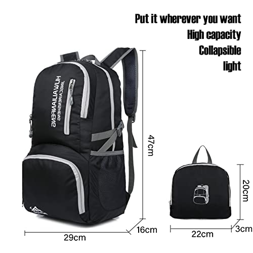 Lywencom Hiking Backpack,30l sporty lightweight folding waterproof ultralight backpack for outdoor camping picnic hiking (Black) - Image 3