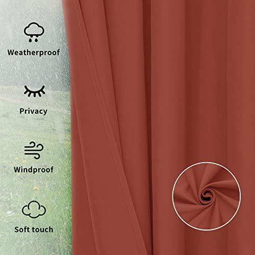 Image of Easy-Going Outdoor Curtains for Patio 1 Panel, 150x84 inch, Terra Red | Waterproof, Windproof, Weatherproof Privacy Outdoor Curtains for Cabanas Porches and Pergolas, Grommet Top and Tab Bottom