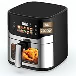 Narvi Freidora de Aire Doble Resistencia 8L - 2200W - Ventana Visible - 10 Menús - Cocción Sin Girar Alimentos - 80–200°C - Panel Digital Táctil Apta para Lavavajillas sin BPA ni PFOA