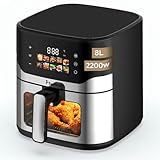 NARVI - Freidora de Aire Doble Resistencia 8L - 2200W - Ventana Visible - 10 Menús - Cocción Sin Girar Alimentos - 80–200°C - Panel Digital Táctil Apta para Lavavajillas sin BPA ni PFOA