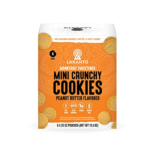 Lakanto Mini Crunchy Cookies - No Sugar Added, Sweetened With Monk Fruit Sweetener, Vegan, Gluten Free, Keto Diet Friendly, 1 Net Carb, Cocoa Butter, Snack (Peanut Butter - Pack Of 6) #TOP20