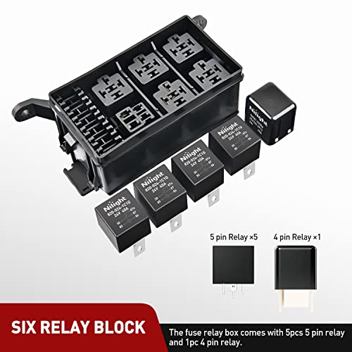 Nilight Waterproof Relay Fuse Box 12V 6 Slots Relay Block Atc Atc Blade Fuse Holder With 4Pin 5Pin Bosch Style Relay And Fuse 40Amp Relay Box Kit For Automotive Car Truck Camper Boat, 2 Years Warranty #TOP2