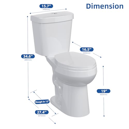 Two-Piece Toilet, 19" Height ADA Toilet, Round for Bathrooms with Soft Close Seat, 1.28 Siphonic Flush, White
