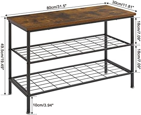 IBUYKE Shoe Bench, 3-Tier Industrial Shoe Rack, Shoe Storage with Mesh Shelf for Entryway, Living Room, Bedroom, Hallway, 80x30x49.5 cm, Easy Assembly, TXJ003H