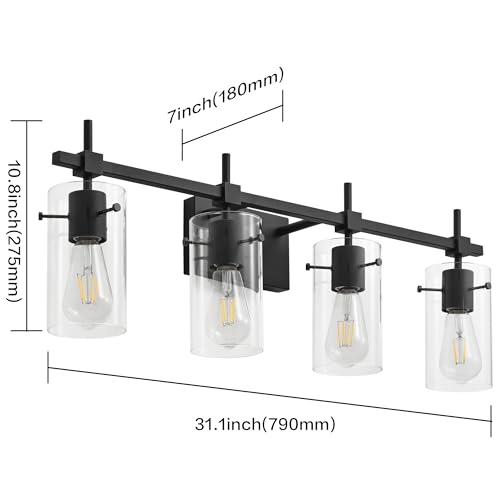 Image of SOLFART 4 Lights Vanity Light Black Bathroom Vanity Lights Over Mirror Vanity Lights for Mirror Bathroom Light Fixture