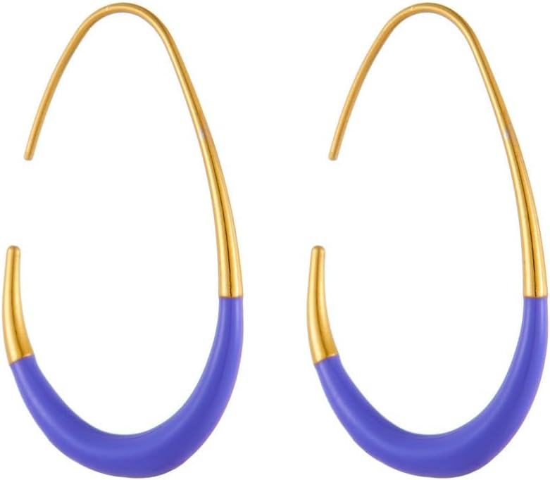 Gold Water-Drop Open Hoop Earrings for Women Stainless Steel C-Shaped Enamel Pull Through Fluid Statement Earrings Simple Jewelry