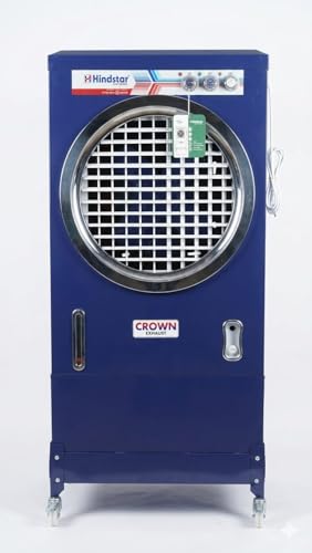 Image of Crown Exhaust Air Cooler, Blue, Metal Body, with Remote Control, on Wheels
