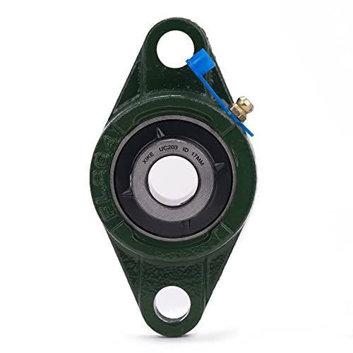 Image of XIKE 2 Pcs UCFL203 Bore 17 mm Pillow Block Flange Mounted Ball Bearings. | Solid Cast Iron Base and Self Aligning Chrome Steel Sealed Bearings