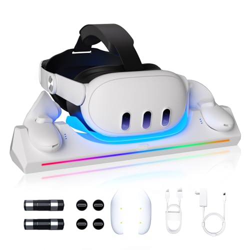 30W Fast Adapter for Oculus Quest 3 Charging Dock with LED Indicator, Includes 2 * 1800mAh Rechargeable Batteries