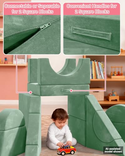 Image of YEFU 15pcs Modular Kids Play Couch,1000+ Imagination Creative Play | for kids ages 1+,7 shapes,countless configurations,30D high-density foam,fort building,washable cover, playroom,birthday gift