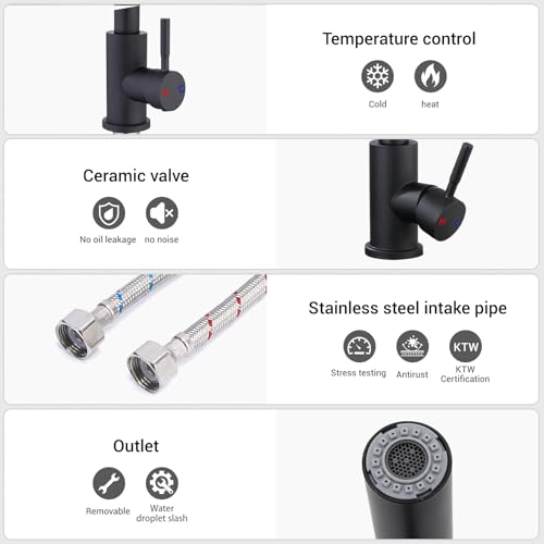 JOTOL Wasserhahn Küche Schwarz,Küchenarmatur Ausziehbar,Ausziehbar Armatur,Wasserhahn Küche 360° Schwenkbar,Herausnehmbarer Schaumstoffkern,Zwei Wasserstrahlarten,für Boiler oder Untertischgeräte