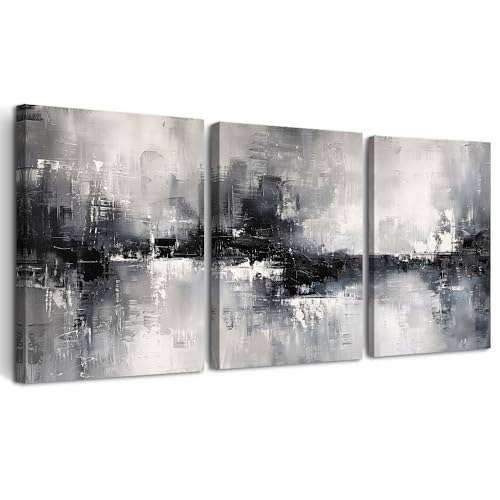 DZRWUBHS Black and White Wall Painting for Living Room - Canvas Art Decor for Bedroom - Inspirational Abstract Pictures - Modern Office Minimalist Home Artwork - Ready to Hang Set of 3