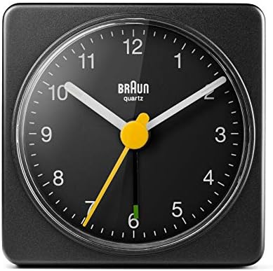 Braun Classic Travel Analogue Clock, Compact Size, Quiet Quartz Movement, Crescendo Beep Alarm in Black, Model BC02B