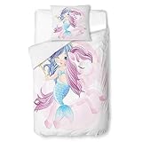 HLWDXno1 Meerjungfrau Bettwäsche 135x200 Mädchen Einhorn Bettbezug und 80x80cm Kissenbezug Microfaser Kinder Bettwäsche-Set Mädchen Zimmer Deko Teenager Kinderbettwäsche mit Reißverschlus