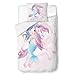 Produktbild HLWDXno1 Meerjungfrau Bettwäsche 135x200 Mädchen Einhorn Bettbezug und 80x80cm Kissenbezug Microfaser Kinder Bettwäsche-Set Mädchen Zimmer Deko Teenager Kinderbettwäsche mit Reißverschlus