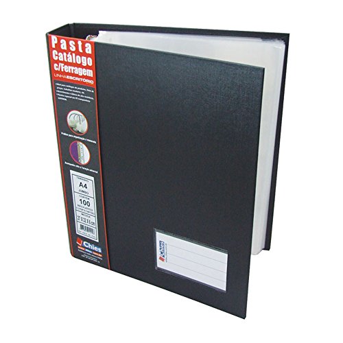 Pasta Catálogo Com Ferragem Chies A4 Jumbo com 100 refis e 2 Porta Cartões - Preta 1224-6