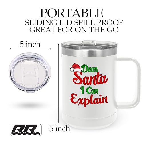 Rogue River Tactical Caneca de café branca de aço inoxidável de 425 g Dear Santa Claus I Can Explain