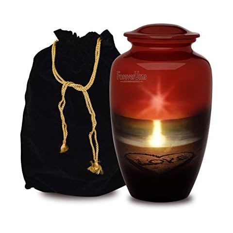 Forever URNS Adult Cremation Funeral Urn with Ocean Love Theme for Human Ashes of Female & Male | 200 cu in | Large | Multicolor | Completely Handcrafted with Velvet Protection Bag Cover
