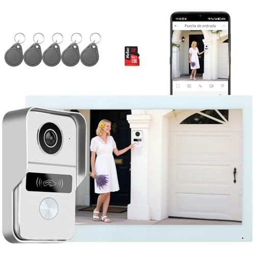 Honmidatek Sistema de Videoportero WiFi, Pantalla táctil a Color de 10.1", 1080P Timbre con Video de 2 Hilos, Audio Bidireccional, Visión Nocturna, Desbloqueo Remoto, Reproducción, TuyaSmart