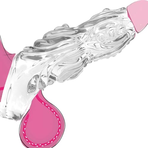 Thick Penis Sleeve Enlarger with Cock Ring, Reusable Cock Sleeve with Penis Ring, Couples Sex Toys, Penis Enlarger Sleeve, Cock Sexual Stimulation Device (Transparent, Monster-Dildo Texture)