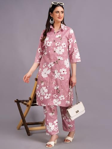 Image of Women's Printed Cotton Blend Co-ord Set Top & Bottom Two-Piece Set Casual & Office Wear