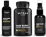 Ultrax Labs Hair Surge Shampoo, Hair Rush and Hair Plush Serum Bundle