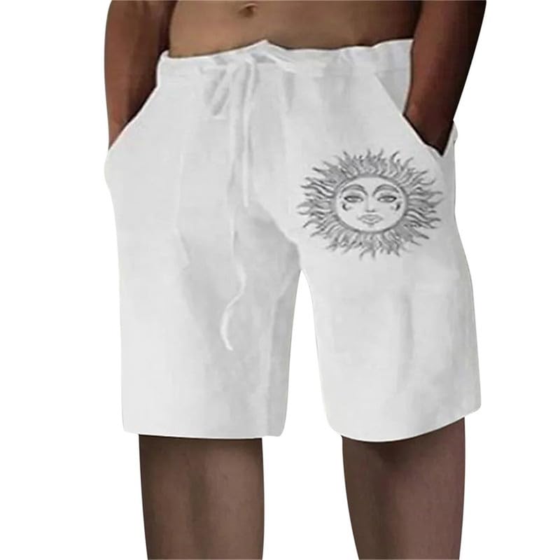 Litthing Pantaloncini da Uomo in Lino Estivi Pantaloni Corti Spiaggia Leggeri e Ariosi in Cotone Pantaloncine con Tasche e Coulisse