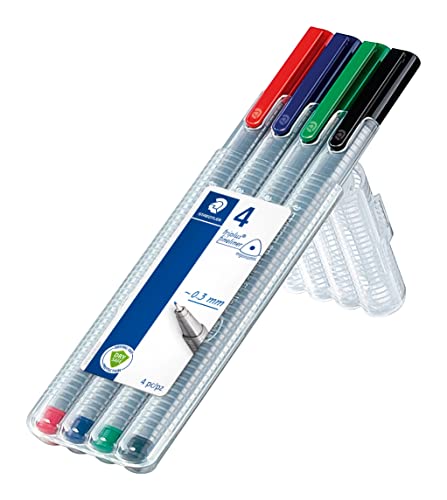 Staedtler 334 Sb4 Triplus Fineliner Superfine Pen, 0.3Mm Line Width - Assorted Office Colours (Desktop Box Of 4) #TOP1